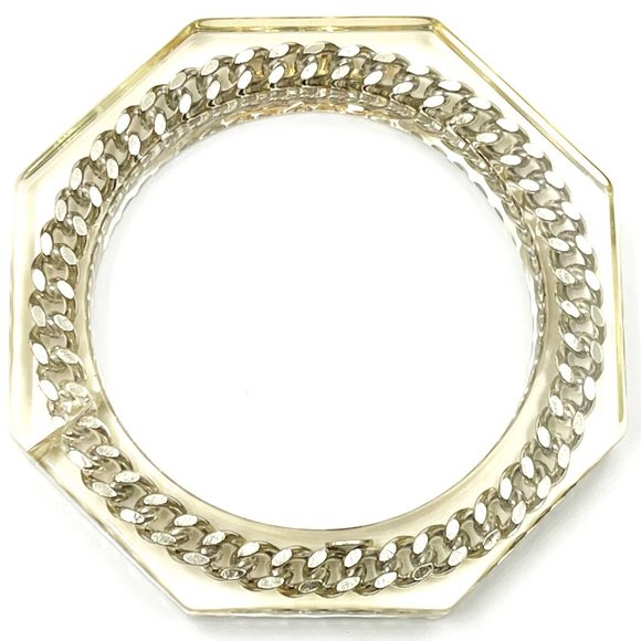 Chanel Gold Silver Chain Resin Cuff Bangle Bracelet  *Marked 97 *Made in France - Picture 3 of 5